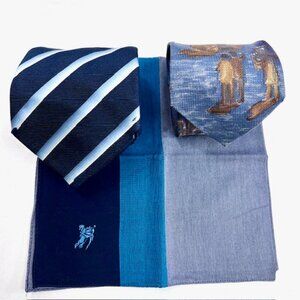 Set: 2 Neckties Burberry Blue  & Raffaello  Italy +1 Burberry  Handkerchief (54